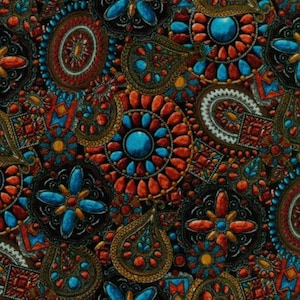 New! &quot;Coral&quot; Southwest, Precious Stone Fabric! 100% Cotton. 1/4, 1/2, or 1 yd x 44&quot;! By Robert Kaufman•Customer Fav! Fast Ship!