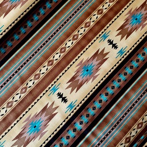 New! &quot;Tucson&quot; Southwest Blanket, Southwest Stripe Fabric! 100% Cotton. 1/4, 1/2, or 1 yd x 44&quot;! Sepia/Turq•Gorgeous! Fast Ship!