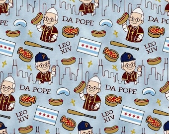 Nouveau ! « Leo XIV » Da Pope, religieux, tissu catholique ! 100 % coton•1/4, 1/2, 1 yd x 44"•Bleu/Multi•Par Paintbrush Studio ! Expédition rapide !