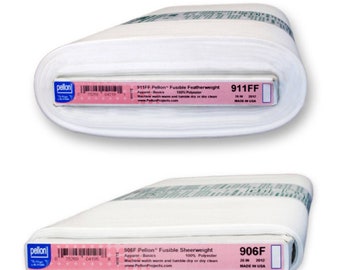 5, 10, 15, or 20 yds. x 20"  Pellon Fusible Featherweight 911FF, or Sheerweight Interfacing 906F. Super Fast, Same Day Ship! Lots in Stock!
