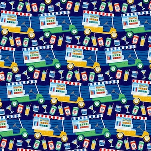 New! "Let's Go Golfing" Golf Cart Mania, Golf Cart, Drink Fabric! 100% Cotton•1/4, 1/2, 1 yd x 44"•Blue/Gr•By Paintbrush Studio! Fast Ship!
