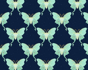 New!"Backyard Bugs" Luna Moths, Bugs, Insects Fabric! 100% Cotton. 1/4, 1/2, or 1 yd x 43"! Navy Gorgeous!Paintbrush Studio•Same Day Ship!