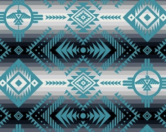 New! Tucson "Thunderbird" Southwest, Native Fabric! 100% Cotton. 1/4, 1/2, or 1 yd x 44"! So Pretty! Teal Blue•Customer Fav! Fast Ship!