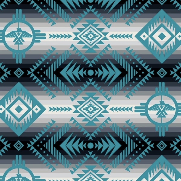 ¡Nuevo! Tela nativa Tucson "Thunderbird" del suroeste. 100 % algodón. 1/4, 1/2 o 1 yarda x 44 pulgadas. ¡Preciosa! Azul verdoso. ¡Favorita de los clientes! ¡Envío rápido!