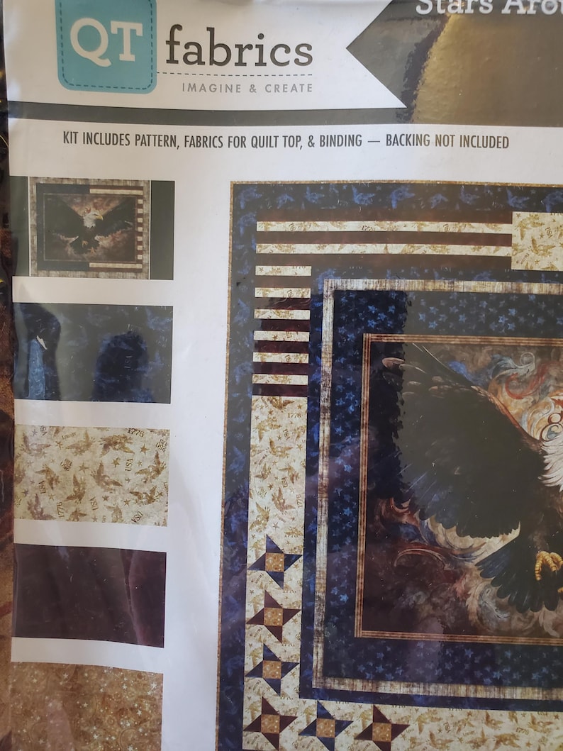 New! "1776" 250th Anniversary•Stars Around Fabric Quilt Kit! Eagles,Stars, Flags Wall Quilt Kit! 100% Cott•55"x48"-QT Fabrics!FREE Ship,June image 4