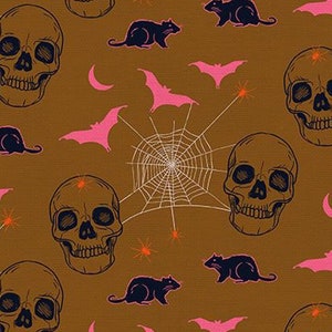 New! &quot;Drop Dead Gorgeous&quot; Bats, Rats, & Skulls, Halloween Fabric! 100% Cotton! 1/4, 1/2, 1 yd x 44&quot;! Sienna•By Paintbrush Studio! Fast Ship!