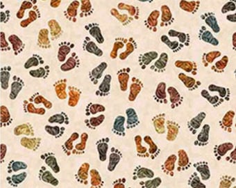 New! "Bigfoot" Bigfoot Footprints Fabric! 100% Cotton•1/4, 1/2, 1 yd x 44"! Tan/Multi•QT Fabrics Dan Morris•Customer Fav! Fast Ship!