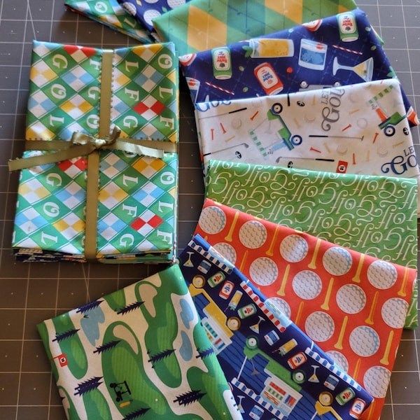 New! "Let's Go Golfing" 9) Pc Golf, Golfing Fat Quarter Fabric Bundle! 100% Cotton•18x22"• Paintbrush Studio! Cust Favorite! Fast,Free Ship!