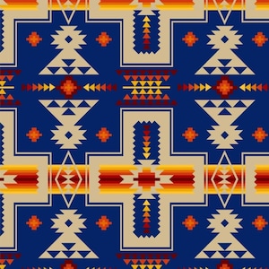 New! &quot;Tucson&quot; Southwest Cross, Native, Southwest Fabric! 100% Cotton. 1/4, 1/2, 1yd x 44&quot;! Gorgeous! Royal Blue•Customer Fav! Fast Ship!