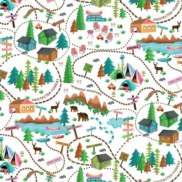 New! "Under The Stars" Camping, Outdoors Scenic Fabric! 100% Cotton.  1/4, 1/2, or 1 yd x 45"! By Timeless Treasures! Same Day Ship! SALE!