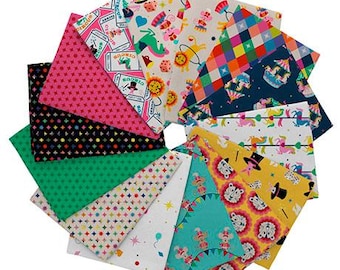 New! "Circus Spectacular" 14) Pc Circus, Circus Animals Fat Quarter Fabric Bundle! 100% Cotton•18"x 22" Each! By QT Fabrics! Fast Ship!
