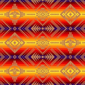 New! Tucson &quot;Thunderbird&quot; Southwest, Native Fabric! 100% Cotton. 1/4, 1/2, or 1yd x 44&quot;! So Pretty! Orange/Purple•Cust Fav! Ships Soon!