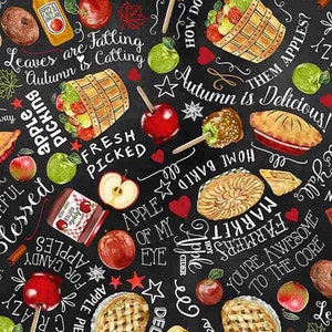 New! &quot;Harvest Treats&quot; Fall Treats, Apples, Leaves Fabric! 100% Cotton. 1/4, 1/2, or 1 yd x 45&quot;! Happy Harvest•Customer Fav! Fast Ship!