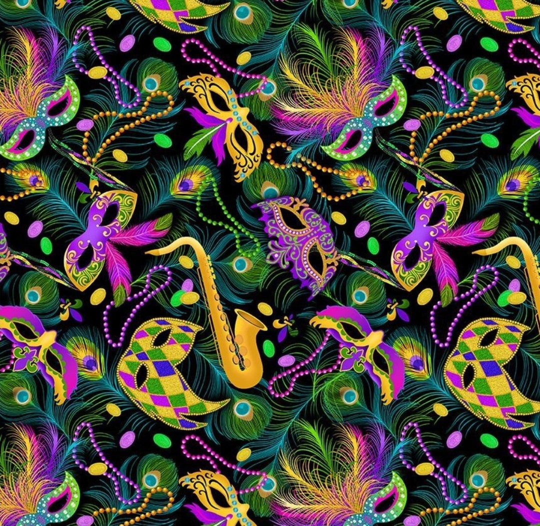 mardi gras fabric birds