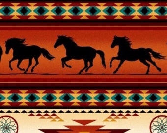 New! "Tucson" Southwest Horse Stripe, Native Inspired Fabric•100% Cotton•1/4, 1/2, 1 yd x 44" Terracotta/Multi•Elizabeths Studio! Fast Ship!
