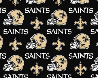 NFL New Orleans Saints Team Fabric! 100% Cotton. 1/4, 1/2, or 1 yd x  60". Black/Gold Background. Same Day Ship! Almost Gone!