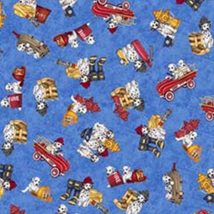 New! "American Heroes Firefighter" Dalmations, Firetrucks Fabric•100% Cotton•1/4, 1/2, or 1 yd x 44"•Blue•By Dan Morris! Cust Fav!Fast Ship!