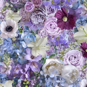 ¡Nuevo! Ramo floral elegante, flores, tela floral. 100 % algodón. 1/4, 1/2, 1 yarda x 45". Tesoros atemporales en lavanda/rosa. ¡Precioso! ¡Envío rápido!