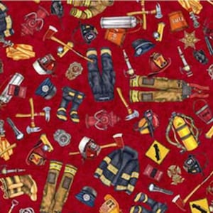 New! "American Heroes Firefighter" Everything Firefighter Fabric•100% Cotton•1/4, 1/2, or 1 yd x 44"•Red•By Dan Morris! Cust Fav!Fast Ship!