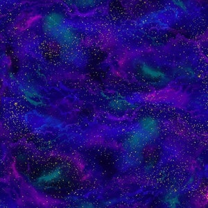 ¡Nuevo! Tela &quot;Cosmos&quot; con cielo cósmico metálico y aurora. 100 % algodón, 1/4, 1/2, 1 yarda x 45 pulgadas. Tesoros atemporales. ¡Hermosa! ¡Favorita de los clientes! ¡Envío rápido!