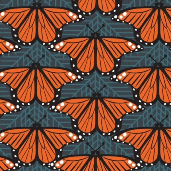 New! Charley Harper "Iconic" Small Monarch Butterflies Poplin Fabric 100% Org. Cotton! 1/4, 1/2, or 1 yd x 45"!•GORGEOUS! Ships July!