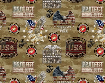 New! US Military, Marines, Patriotic Fabric! 100% Cotton. 1/4, 1/2, or 1 yd x 44"! Licensed, By Sykel! Customer Fav! Ships Soon!