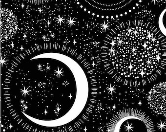 New! *Glow! Celestial, Moon and Stars Fabric! 100% Cotton•1/4, 1/2, 1 x 45" Gorgeous! Blk/Wh*Glow•Timeless Treasures•Re-stocked! Fast Ship!