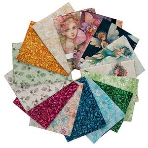 New! &quot;Enchanted&quot; 15 Pc~Fairies, Fairy Fat Quarter Fabric Bundle! 100% Cotton•W/ 1 yd Panel!•Dan Morris/Quilting Treasures•Fast, FREE Ship!