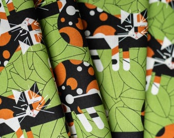 New! Charley Harper &quot;Iconic&quot; Limp On A Limb, Calico Cat Poplin Fabric 100% Org. Cotton! 1/4 yd x 45&quot;!•Adorable! Fast Ship!