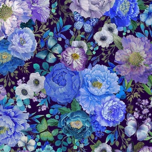 Neu! &quot;Butterfly Dreams Ausgefallener Blumenstoff & Schmetterlinge Stoff! 100% Baumwolle. 27cm x 112cm! Pflaume/Multi•Zeitlose Schätze• Schneller Versand! Letztes Stück!