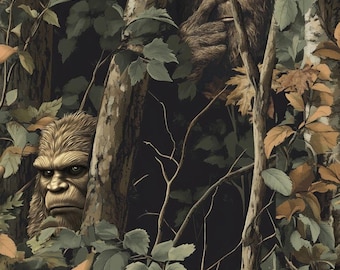 New! "Legendary Loner" Peekaboo Bigfoot Fabric!100% Cotton•1/4, 1/2, 1 yd x 44"!Blk/Multi•By 3 Wishes! Cust Favorite! Running Low..