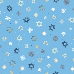 New! "Love and Light" Star Of David, Hanukkah Fabric! 100% Cotton. Light Blue. 1/4, 1/2, or 1 yd x 44"! By QT Fabrics•Same Day Ship!