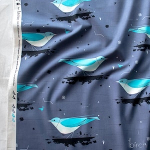 New! Charley Harper "Iconic Vol 2" Iconic Mountain Bluebird Poplin Fabric 100% Org. Cotton! 1/4, 1/2, 1 yd x 45"! Cust Fav!*Ships Soon!