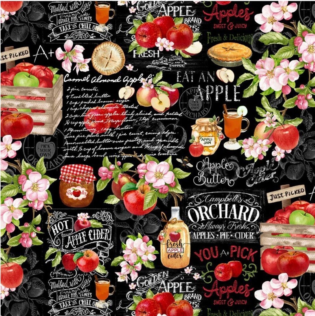 New orchard Valley Apple Farm Chart, Apples Fabric 100 Cotton. 1/4, 1/