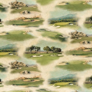 Neu! &quot;Fort!&quot; Golf Toile, Malerischer Golf Platz Stoff! 100% Baumwolle. Khaki • Durch Clothworks!! Same Day Ship! Fast weg!