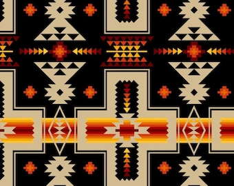New! "Tucson" Southwest Cross, Native, Southwest Fabric! 100% Cotton. 1/4, 1/2, 1yd x 44"! Gorgeous! Black/Orange•Customer Fav! Fast Ship!