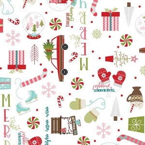 New! &quot;Cup Of Cheer&quot; Christmas Graffiti Fabric! 100% Cotton• 11.9&quot; x 44&quot;! By Maywood Studios! Wh/Multi•AlmostGone!! Fast Ship!