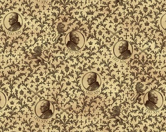 Nouveau ! Visage de pape « Léon XIV », religieux, catholique en tissu ! 100 % coton•1/4, 1/2, 1 yd x 44"•Or/marron•Par Paintbrush Studio ! Expédition rapide !