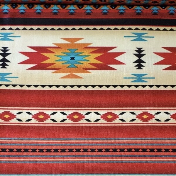 New! "Tucson" Southwest Stripe, Native Inspired Fabric. 100% Cotton. 1/4, 1/2, or 1 yd x 44" Red/Terracotta•By Elizabeths Studio! Fast Ship!