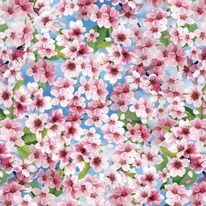 新登場！「チェリーヒル」桜の花柄生地！綿100%。15.2インチ、または11インチ×44インチ！Kanvas Studio製！お客様に好評！迅速に発送！