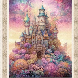 New! &quot;Enchanted&quot; Fairy Castle Panel, Fairies Fabric Panel•100% Cotton•1 yd x 44&quot; •Multi•By Dan Morris/Quilting Treasures•Fast Ship!