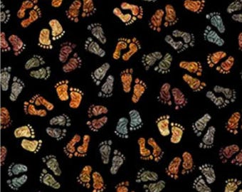 New! "Bigfoot" Bigfoot Footprints Fabric! 100% Cotton•1/4, 1/2, 1 yd x 44"! Black/Multi•By QT Fabrics Dan Morris! Cust Fav! *Ships May!