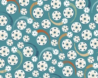 New! "Pickleball Champ" Tossed Pickleballs Fabric! 100% Cotton•1/4, 1/2, or 1 yd x 45" Turquoise•Cust Fav! Fast Ship!
