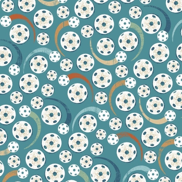 New! "Pickleball Champ" Tossed Pickleballs Fabric! 100% Cotton•1/4, 1/2, or 1 yd x 45" Turqoise•Fast Ship!