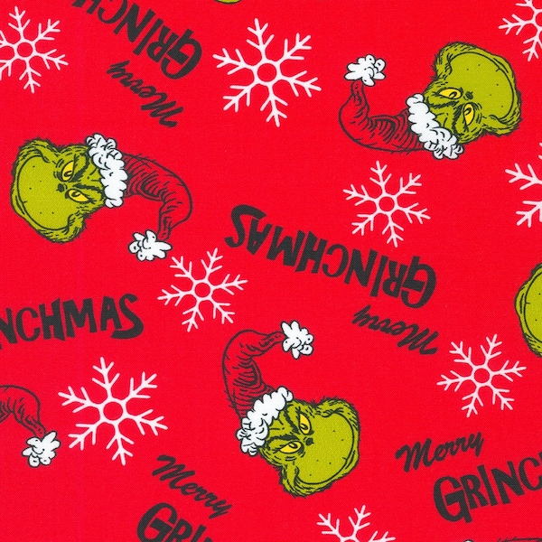 New! The Grinch That Stole Christmas Fabric! 100% Cotton. 1/4, 1/2 yd x 44"! Red/Multi•Licensed! By Robert Kaufman•Lots in Stock! Fast Ship!