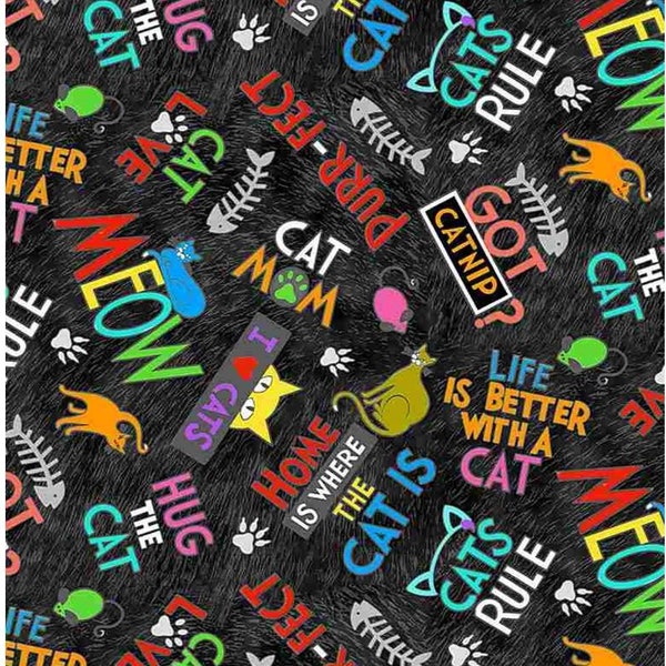 New! "Kool Kats",Cats Rule Fabric! 100% Cotton. 25.5 x 44"! Black Background. By Timeless Treasures! More Coming•Fast Ship! Last Piece!