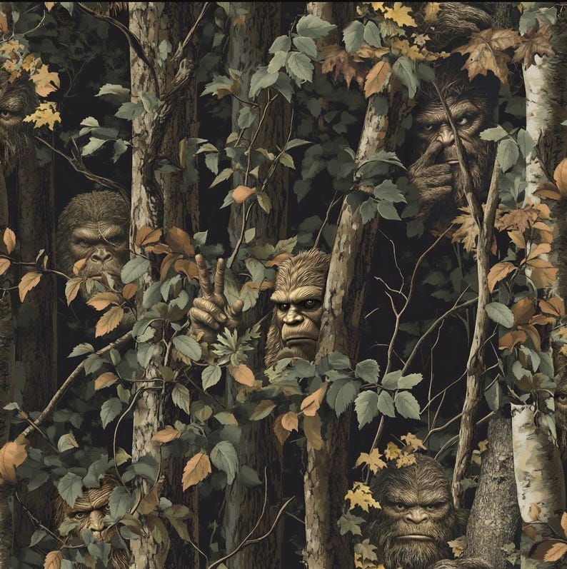 New! "Legendary Loner" Peekaboo Bigfoot Fabric!100% Cotton•1/4, 1/2, 1 yd x 44"!Blk/Multi•By 3 Wishes! Cust Favorite! Running Low.. image 2