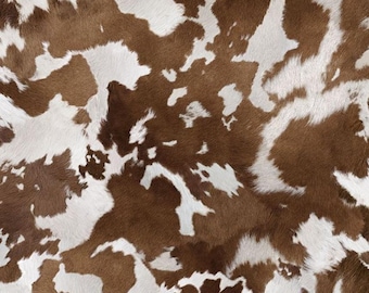 New! Ponyskin Fur, Western, Horse Hide Fabric! 100% Cotton. 1/4, 1/2, or 1 yd x 45"! By Timeless Treasures•Brown/Cream•Fast Ship!