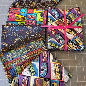 New! 6 Pc) Nascar, Car, Racing Fabric Fat Quarter Fabric Bundle! 100% Cotton•18&quot; x 22&quot; Each•Licensed Fabric•By Camelot Fabric! Fast Ship!