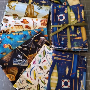 Novo! Visual, Novas Estampas! Tema de Pesca 10) Pacote de Tecido Fat Quarter PC! 100% Algodão. Cada 18" x 22"• Pacote de Tecido Incrível! Envio Rápido GRÁTIS!